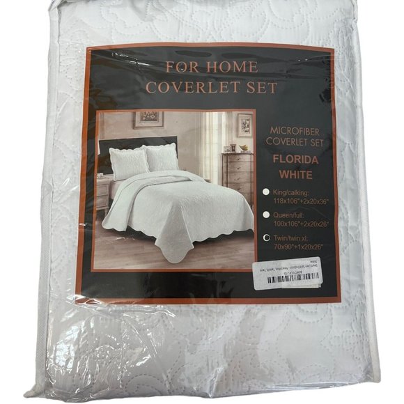 Bedspread Set Embossed for Twin Twin XL Bed Oversize White Bedroom Teen NEW